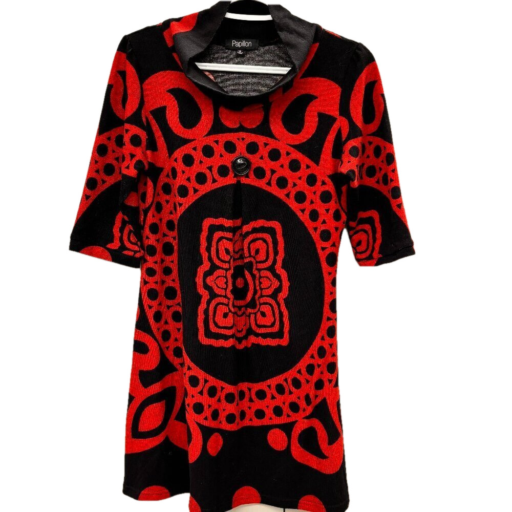Papillon Blanc Red and Black Embellished Knee-Length Dress